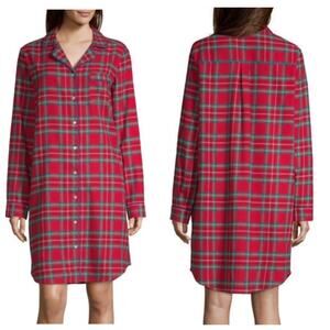 North Pole Trading Co Red Plaid Flannel Sleep Shirt Nightgown Christmas L